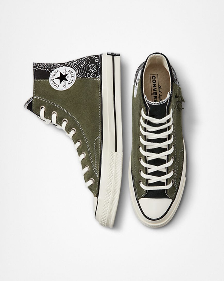 Men's Converse Chuck 70 LTD Paisley Suede High Top Shoes Black Green | AU C8630T